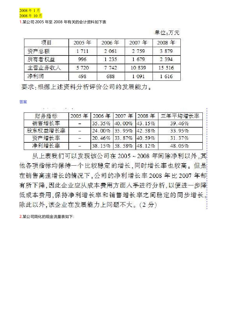 自考财务报表大题