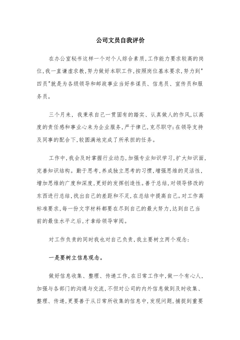 公司文员自我评价