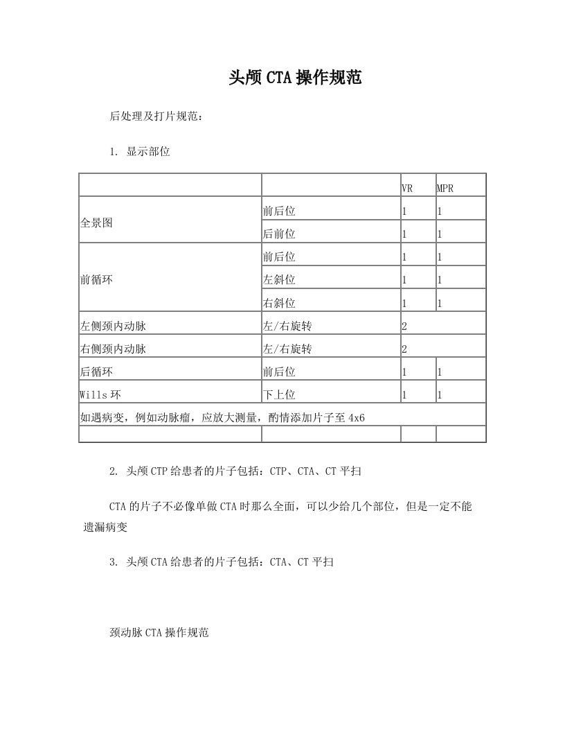 长海医院CTA操作规范