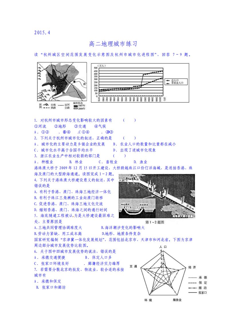 高二地理城市练习题