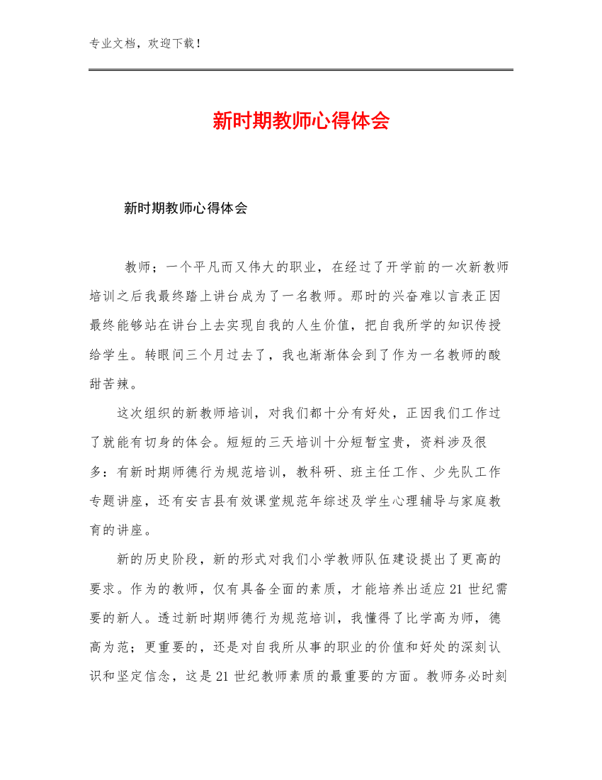 2023新时期教师心得体会例文24篇