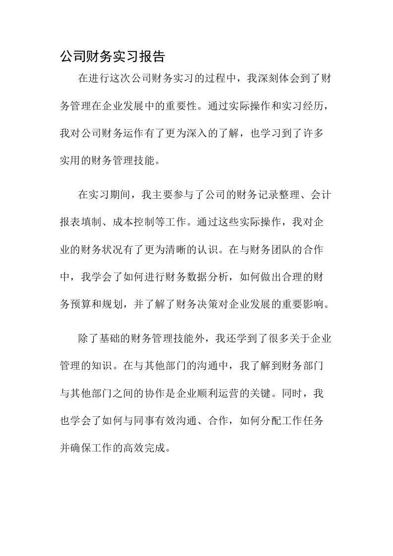 公司财务实习报告