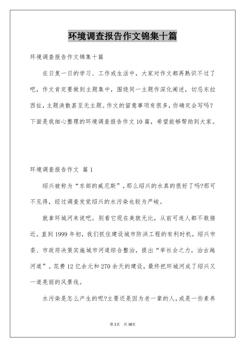 环境调查报告作文锦集十篇例文