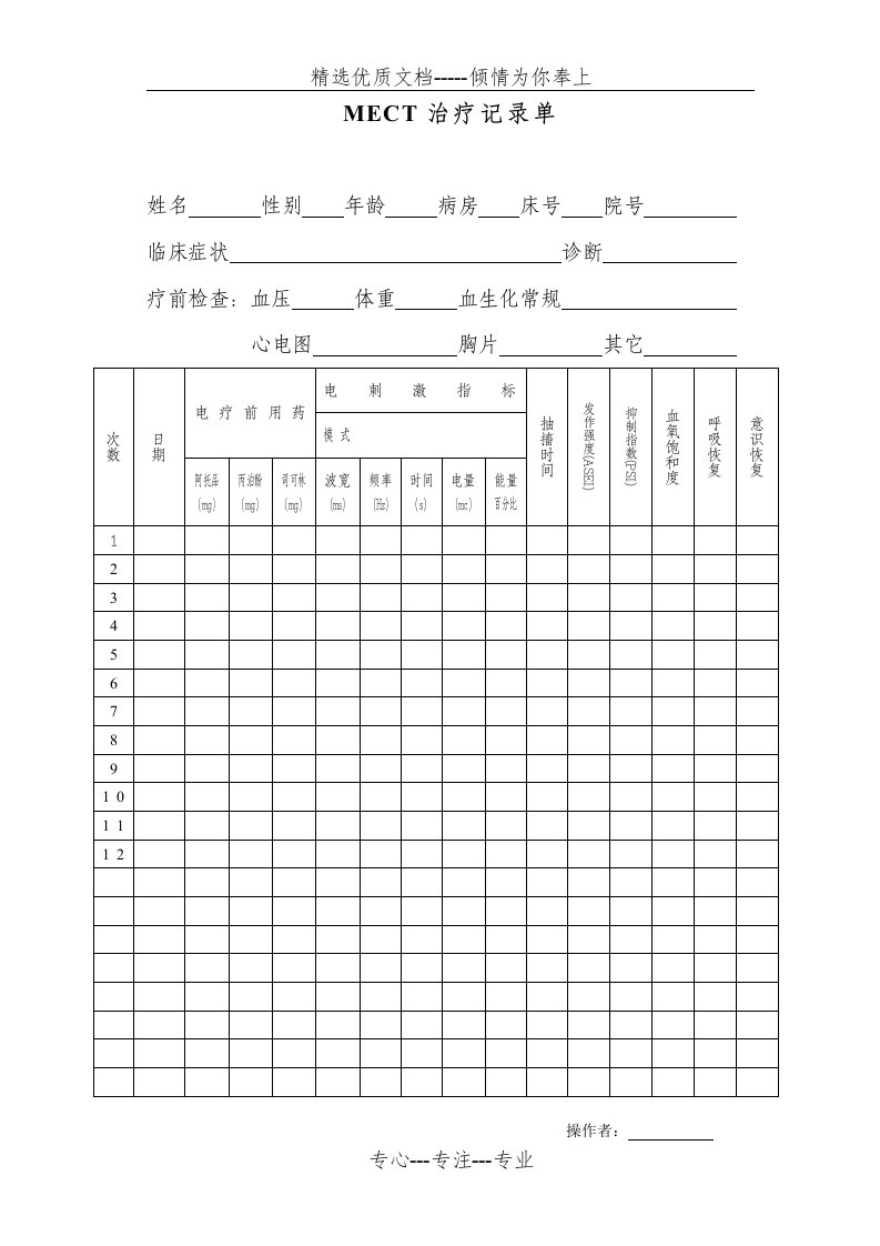 MECT治疗记录单(共1页)