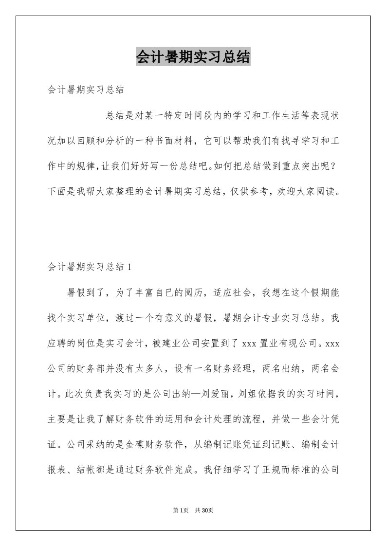 会计暑期实习总结例文