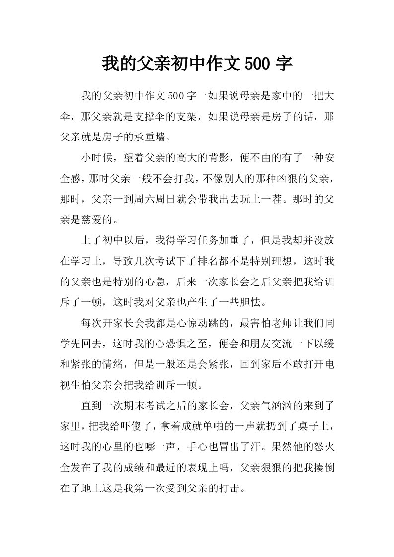 我的父亲初中作文500字