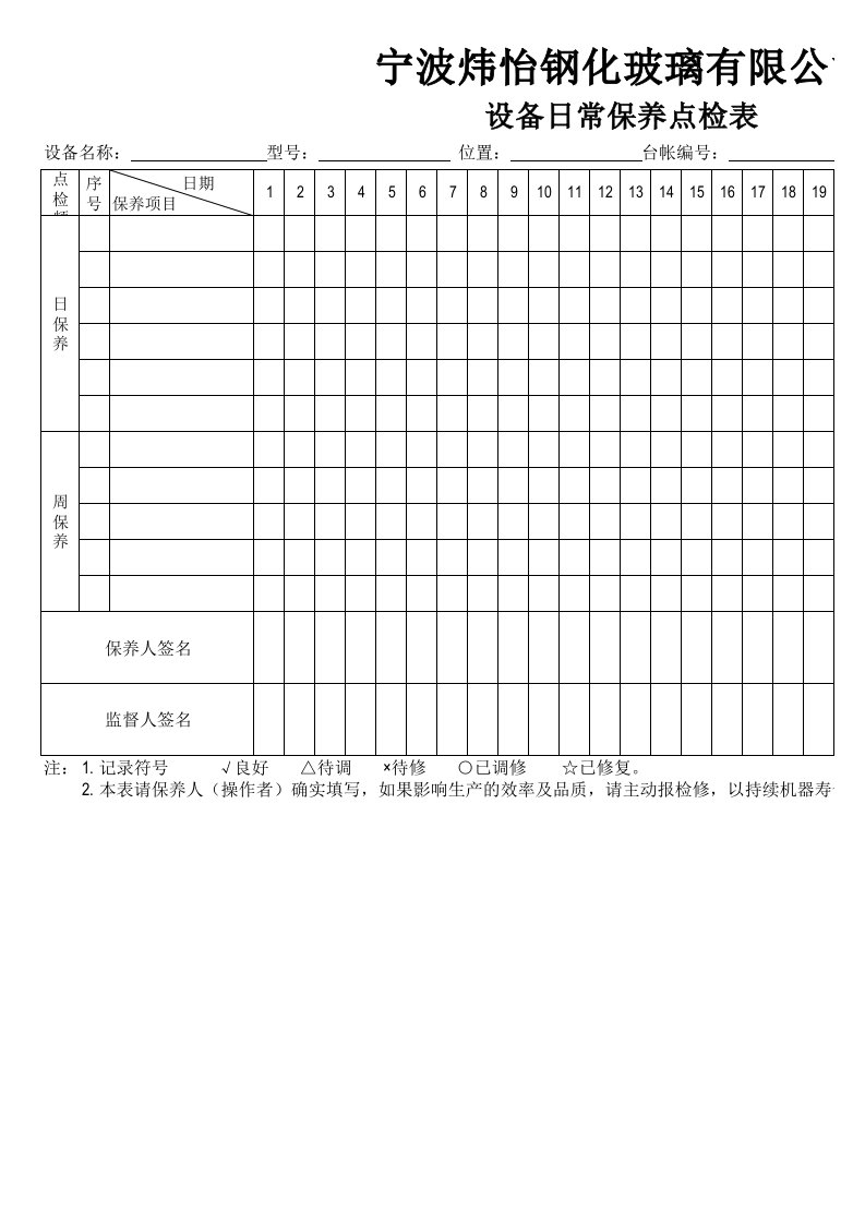 设备日常保养点检表作业指导书