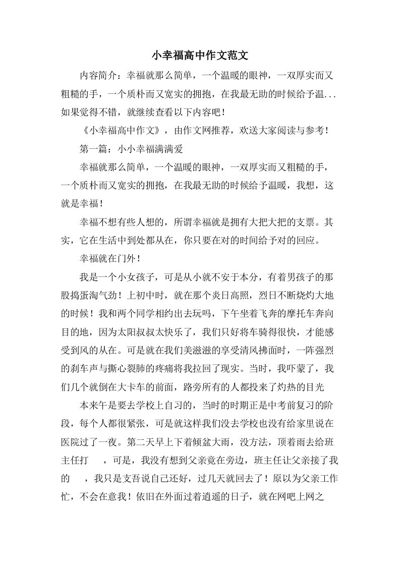 小幸福高中作文范文