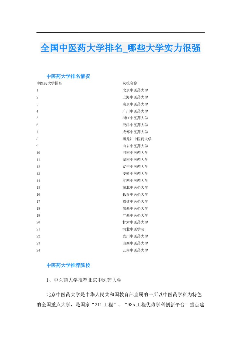 全国中医药大学排名_哪些大学实力很强