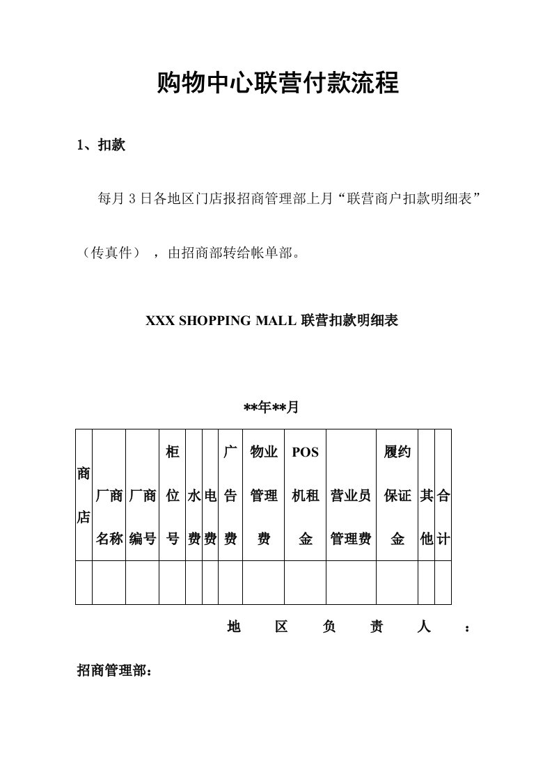 购物中心、商场联营付款流程