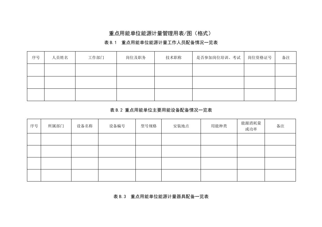 重点用能单位能源计量管理用表