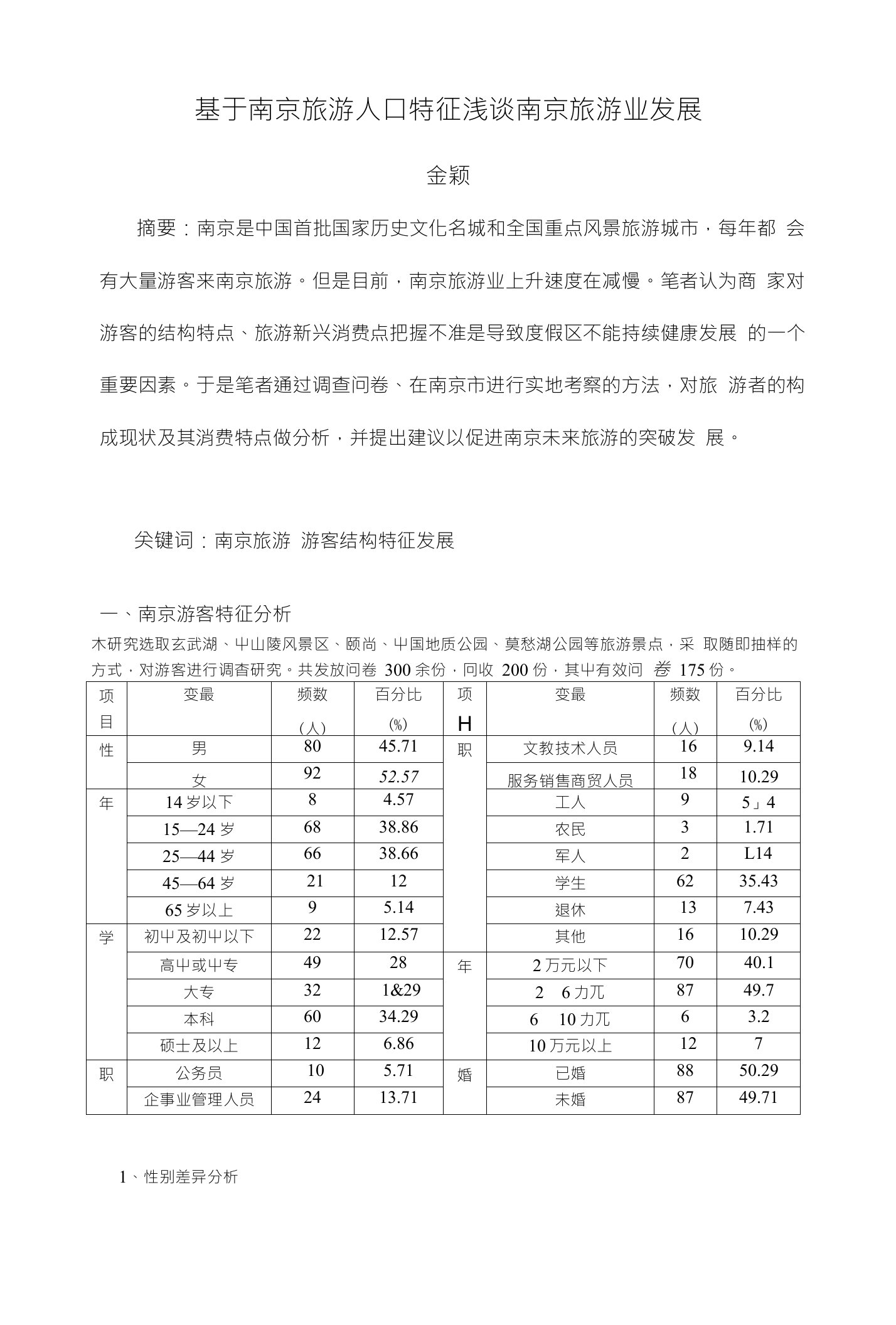 基于南京旅游人口特征浅谈南京旅游业发展