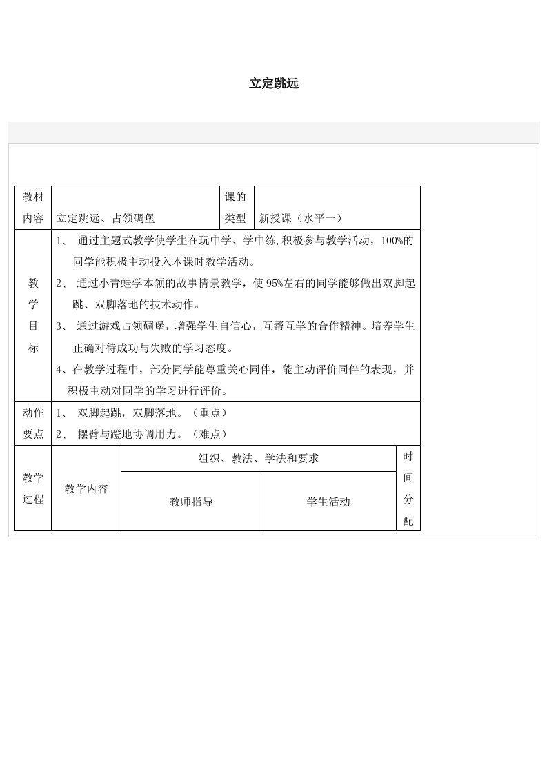 体育------立定跳远、占领碉堡教学设计