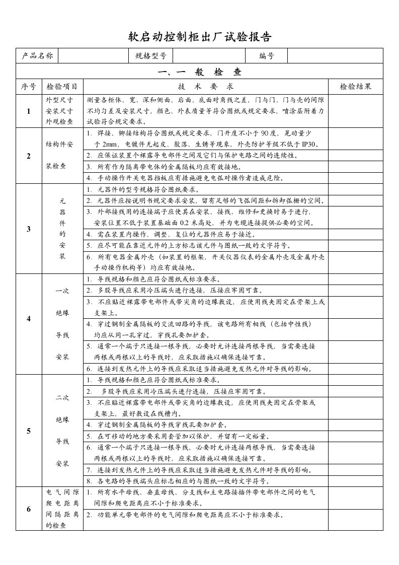 软起控制柜出厂检验报告