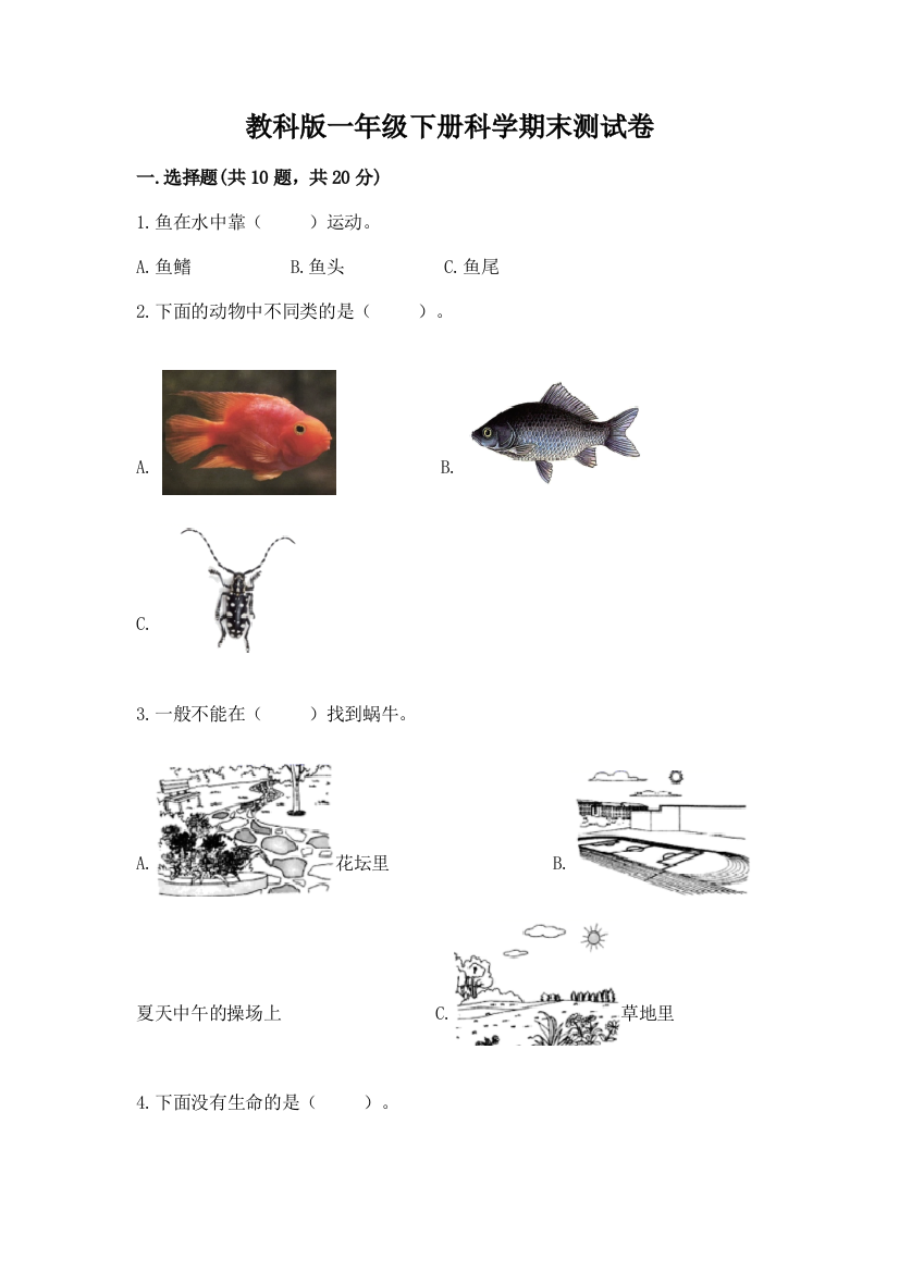 教科版一年级下册科学期末测试卷精品（能力提升）