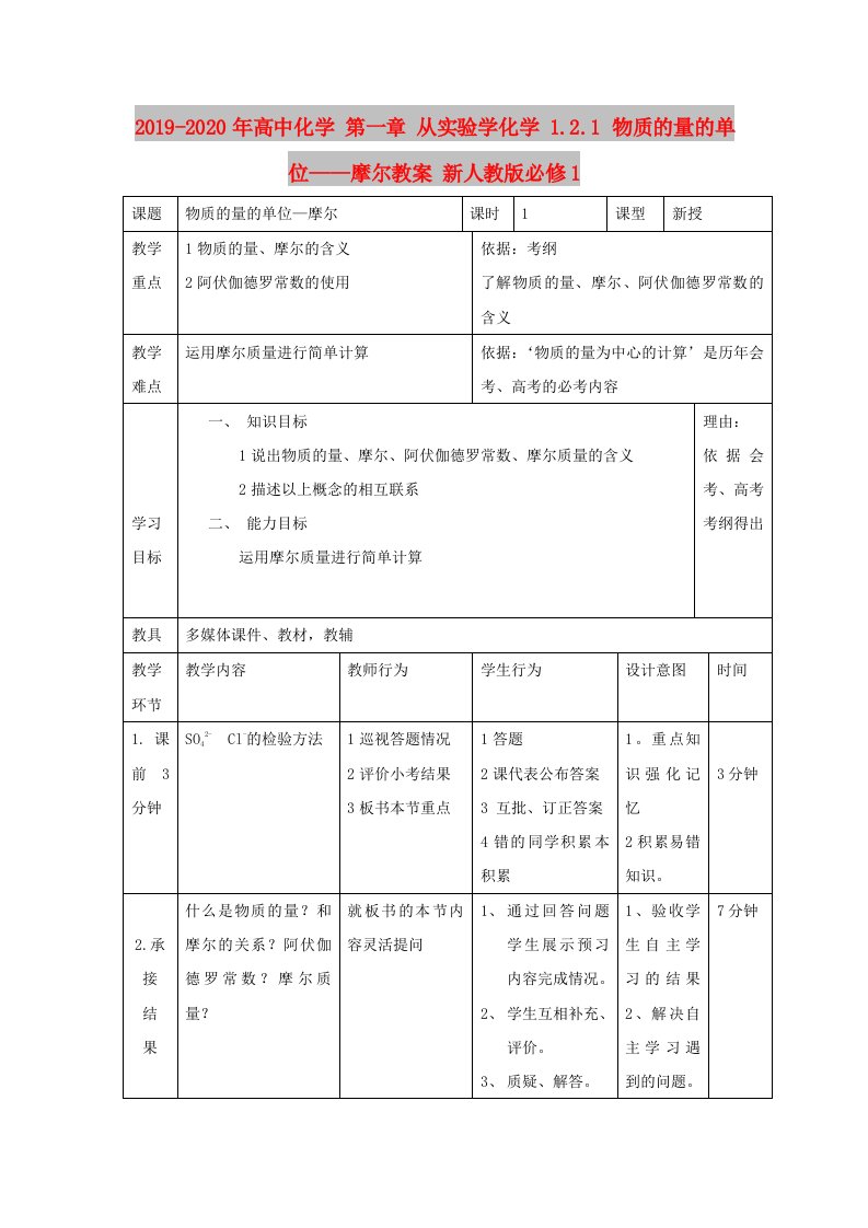 2019-2020年高中化学