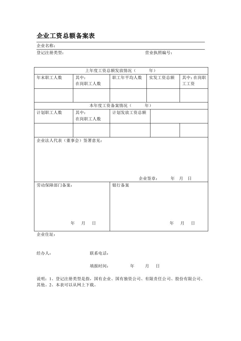 企业工资总额备案表