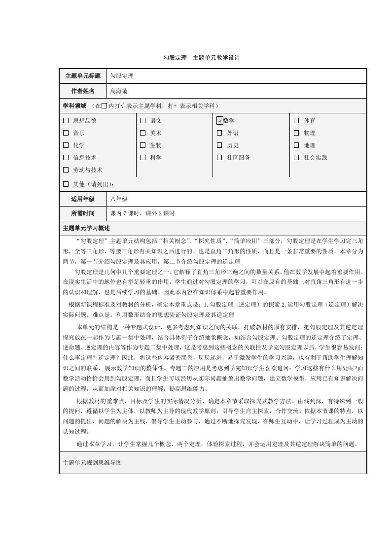 勾股定理主题单元设计