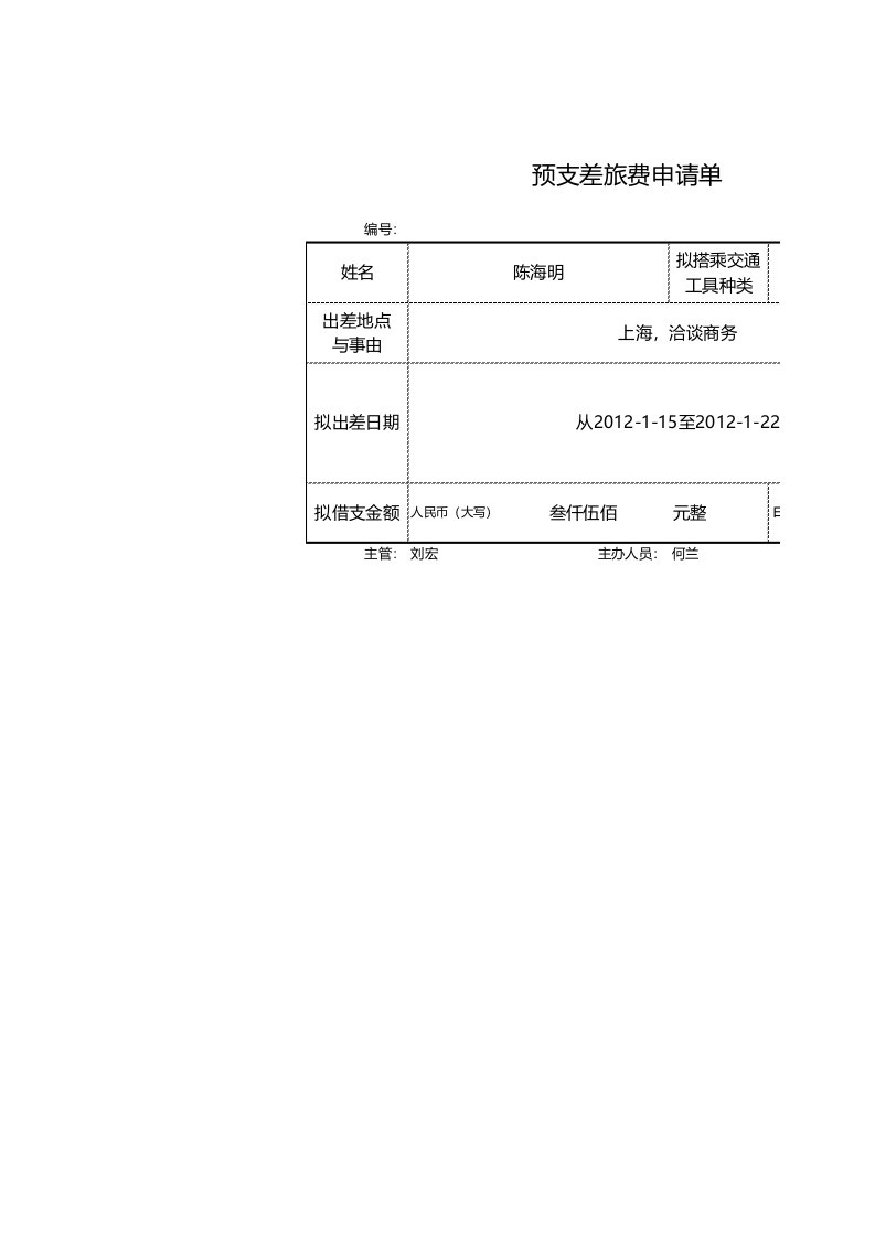 工程资料-预支差旅费申请单