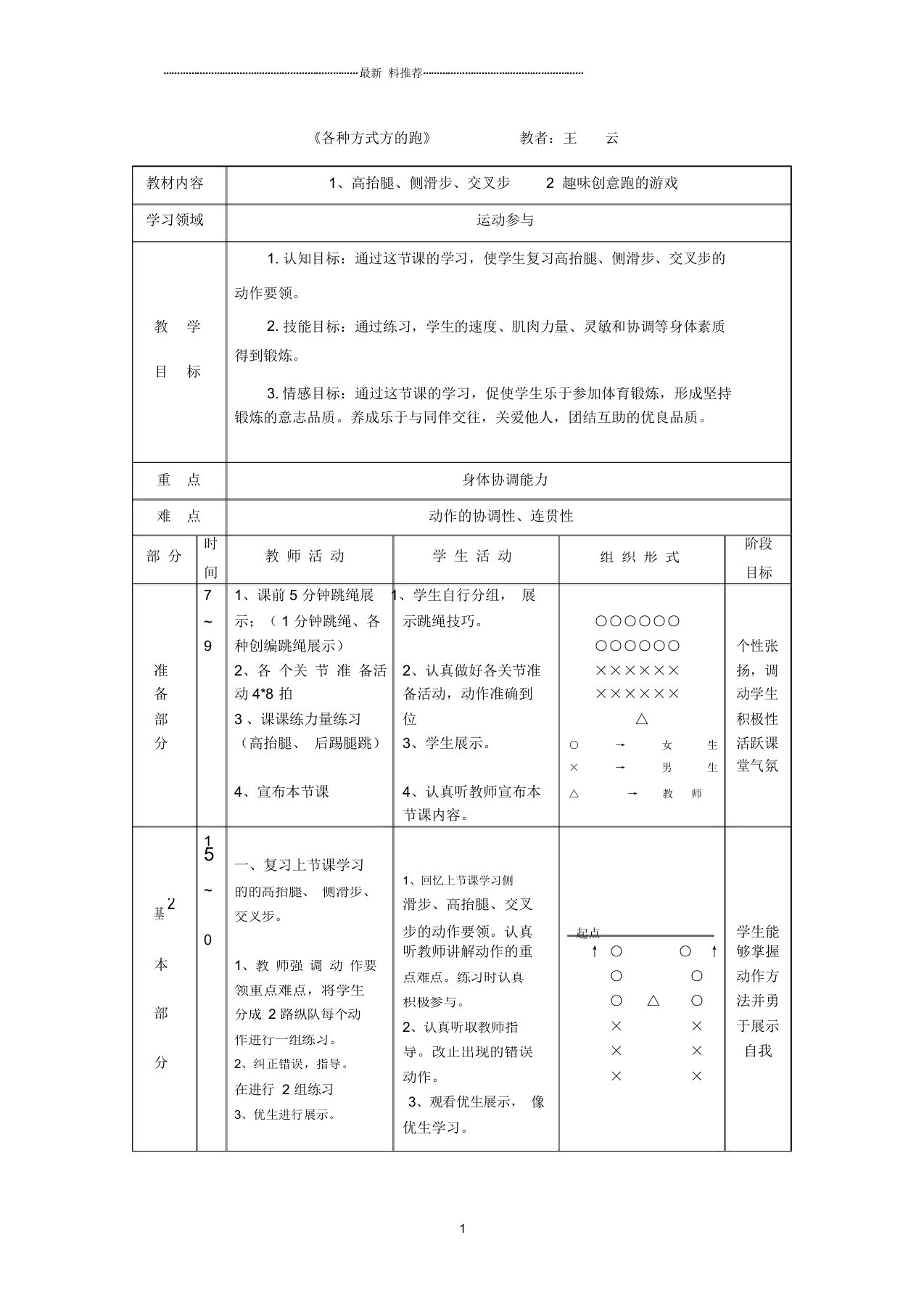 《各种方式方的跑》教案