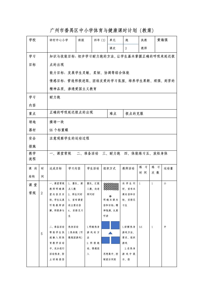 广州市番禺区中小学体育与健康课时计划（教[1]