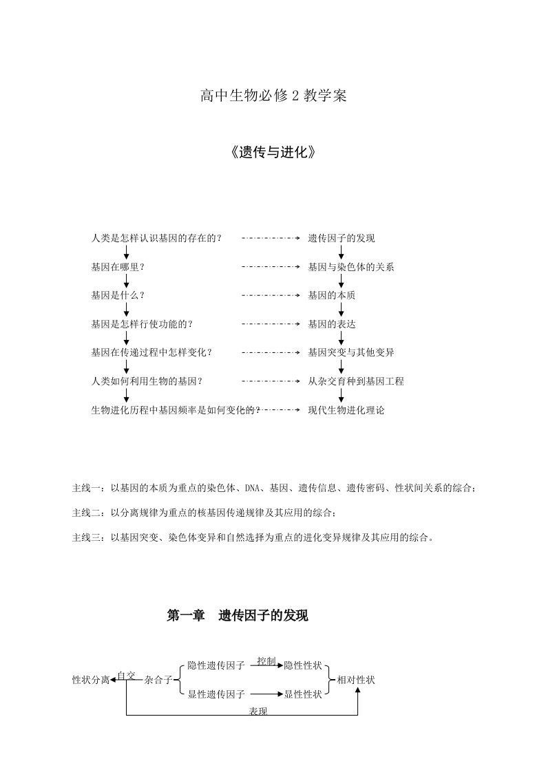 (高中生物精品将教案)人教版新课标高中生物必修2全套教案