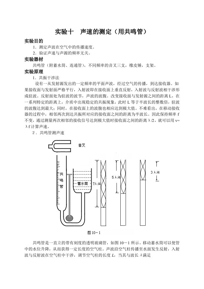 声速的测定(用共鸣管)