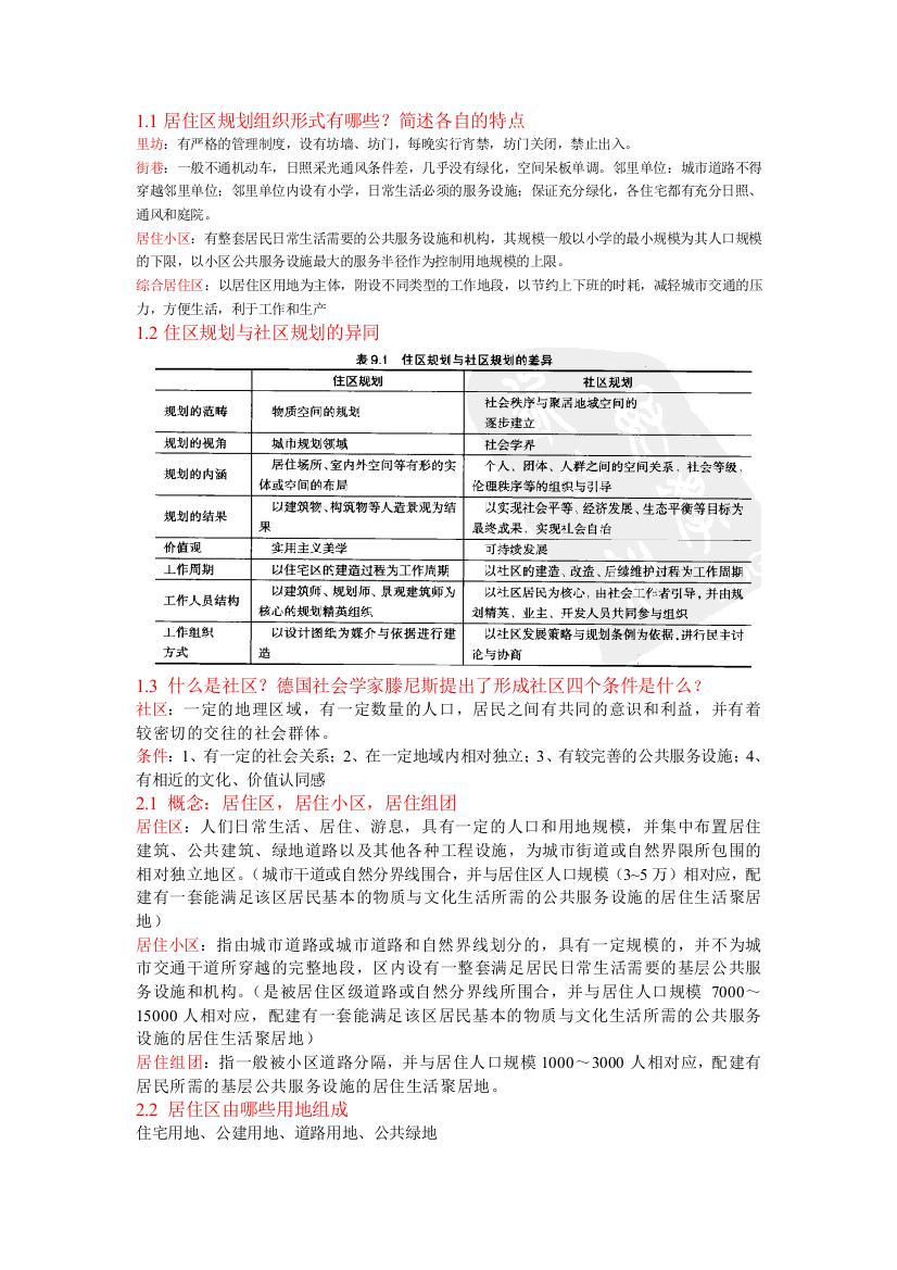 (完整版)居住区试题及答案(1)--精品资料-推荐文档