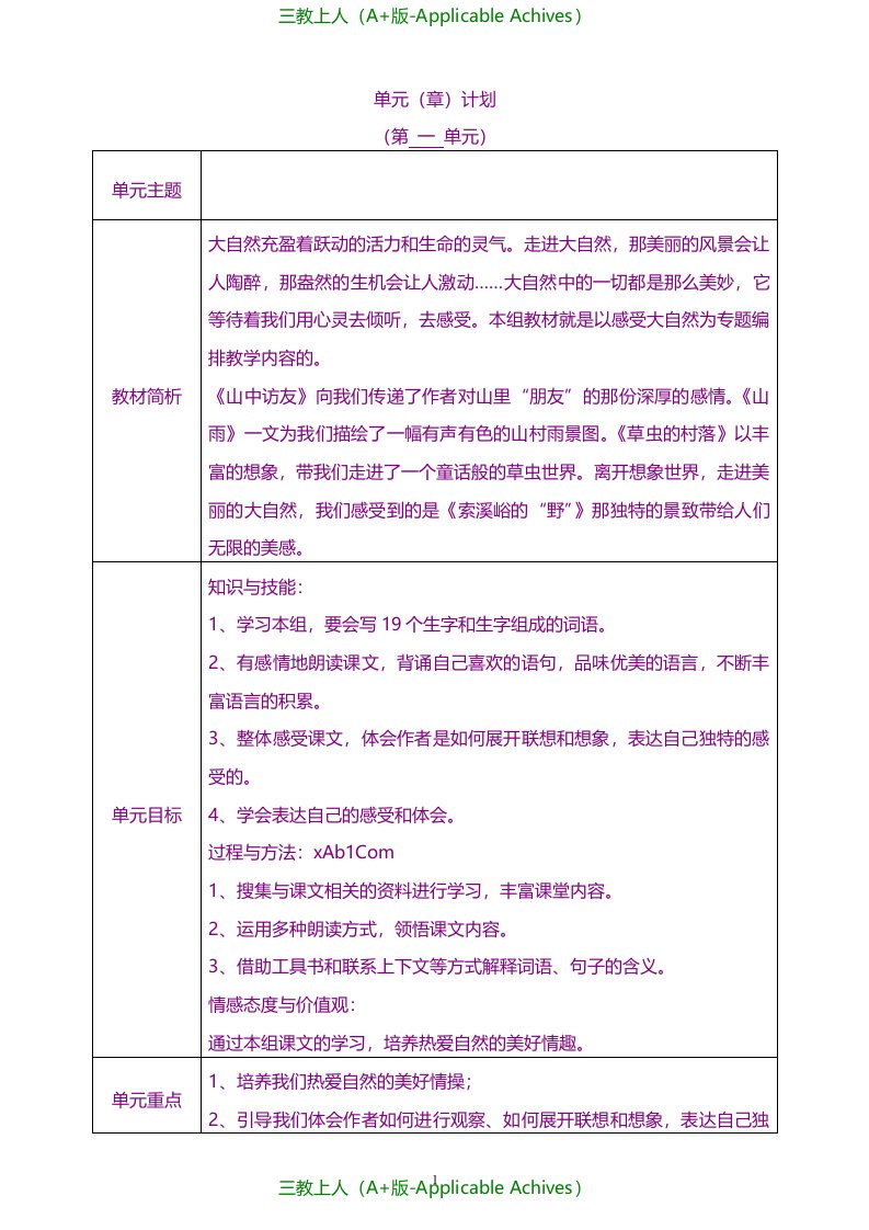 全册教案-人教版小学六年级上册语文全册完整导学案