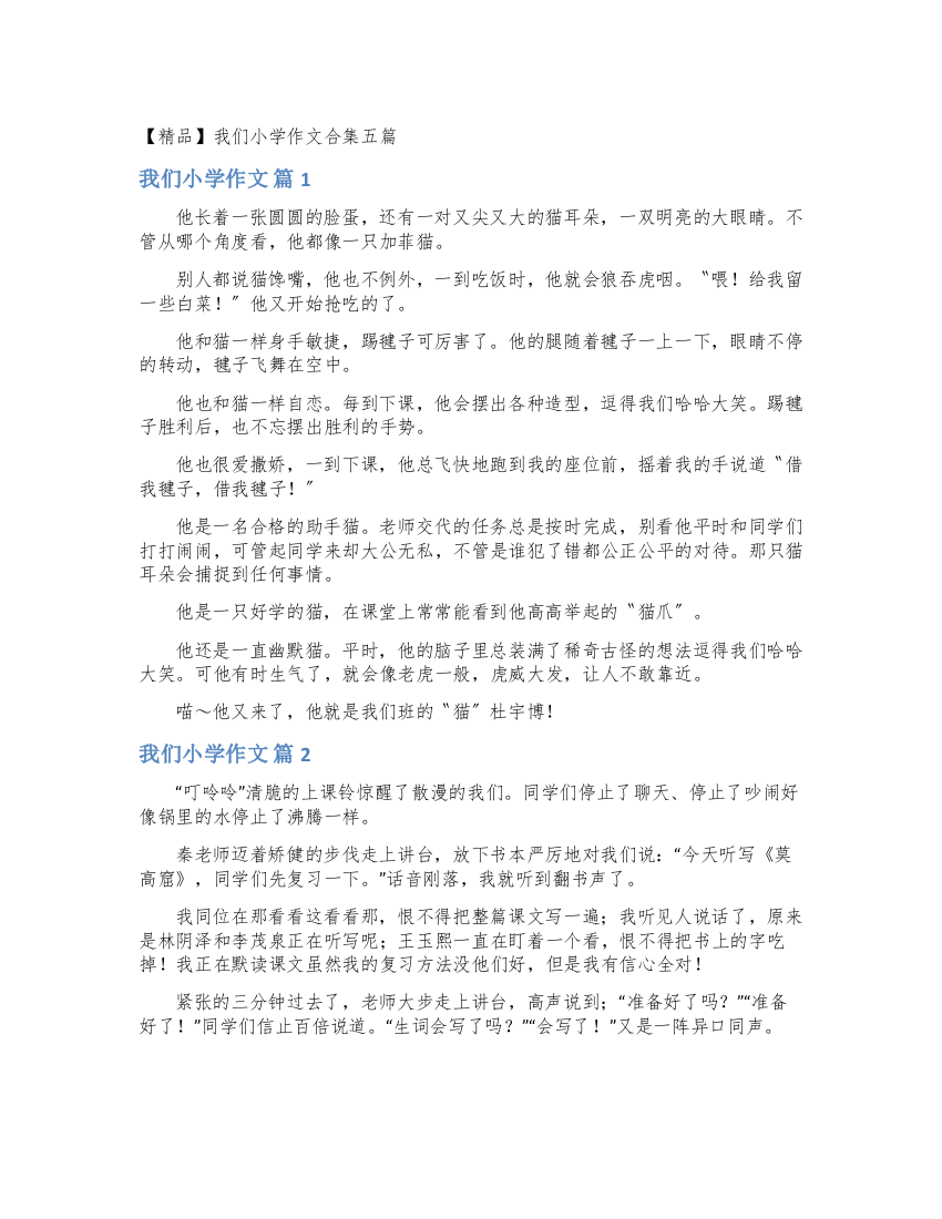 我们小学作文合集五篇