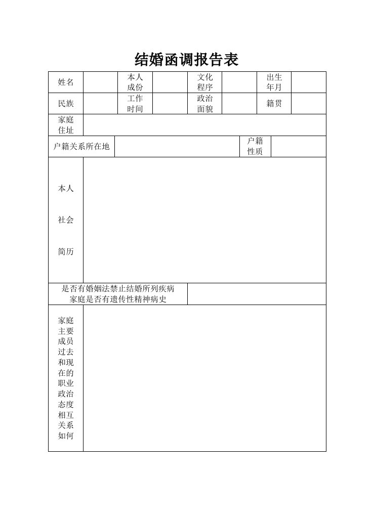 结婚函调报告表