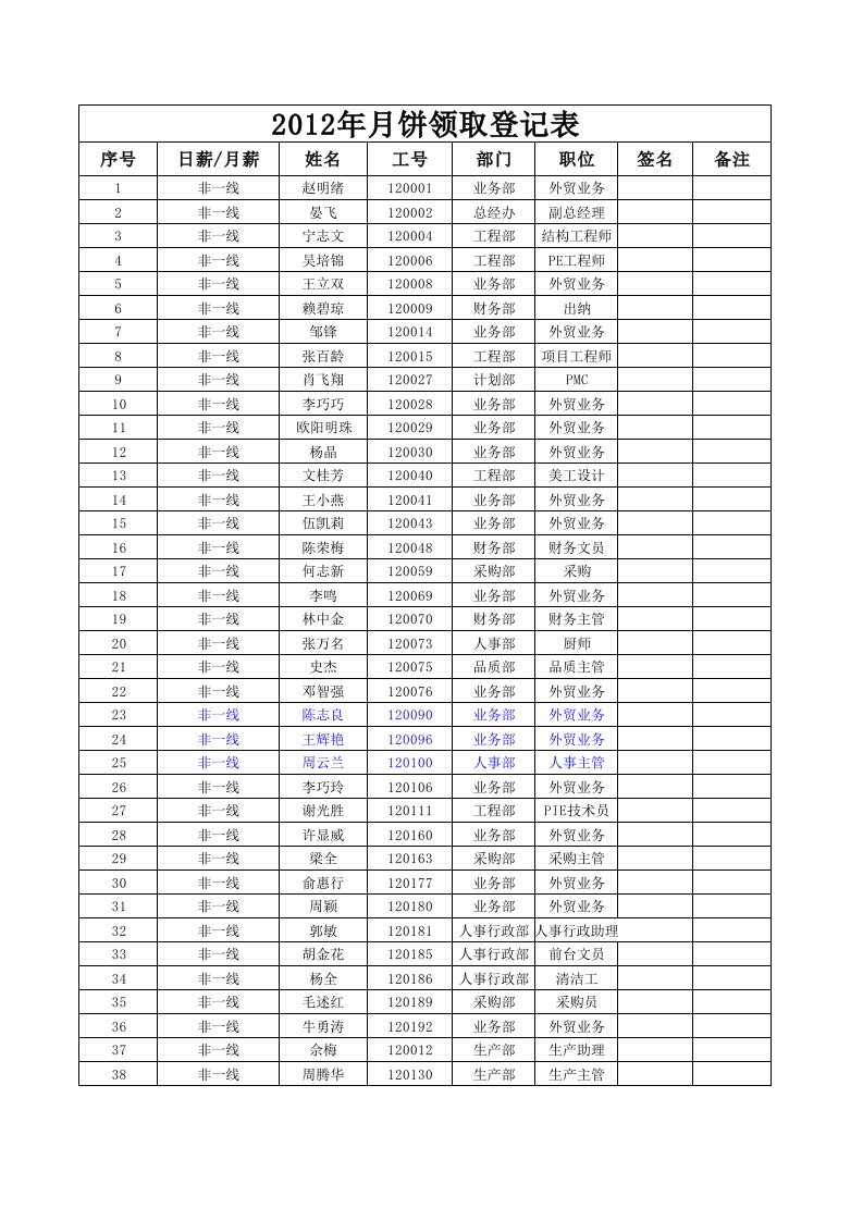 月饼领取登记表1