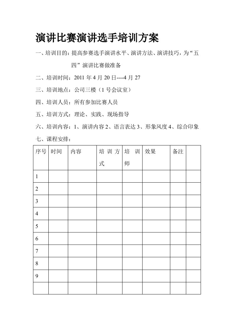 演讲比赛演讲选手培训方案