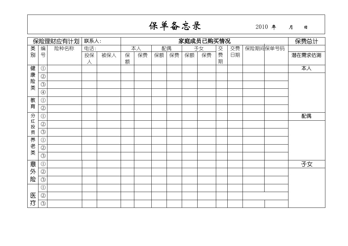 客户服务保单整理模板3页