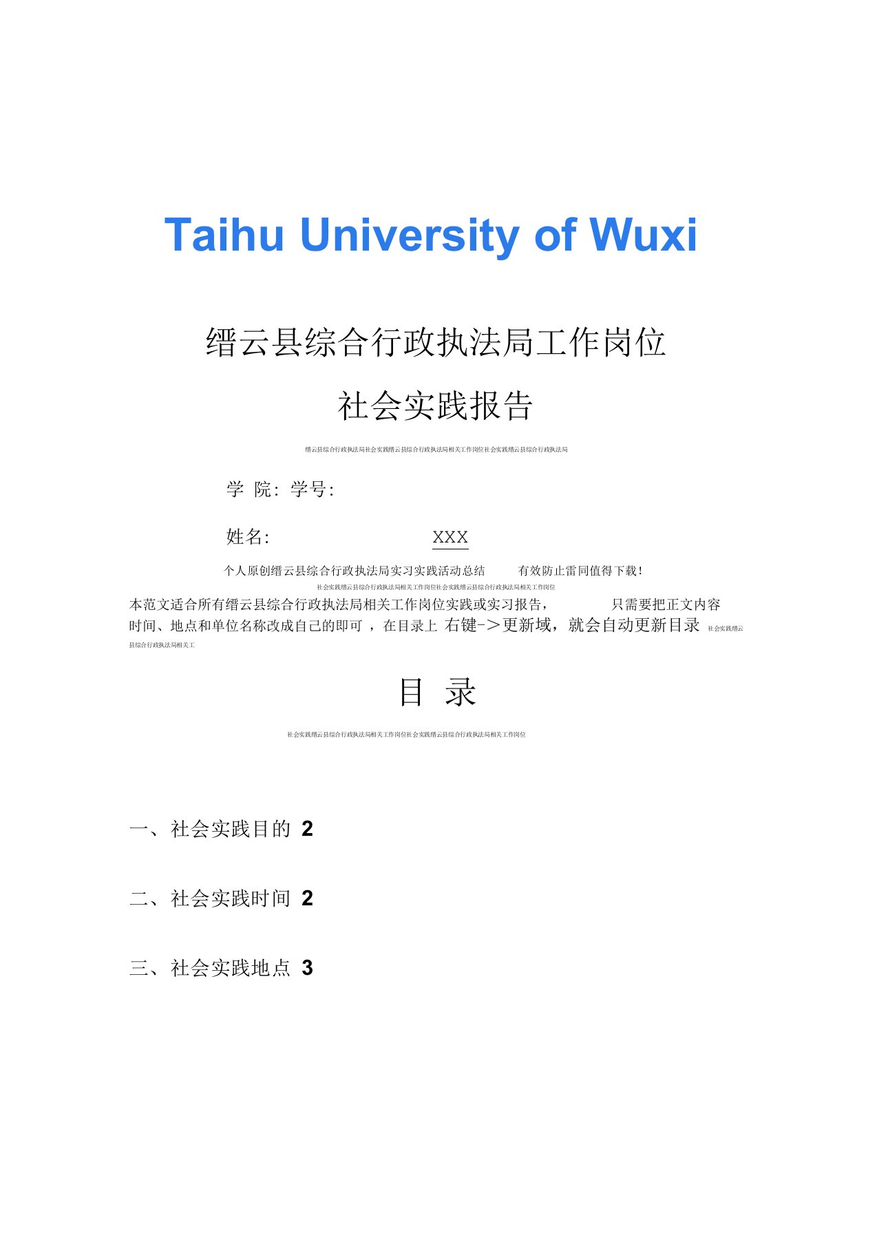 缙云县综合行政执法局社会实践报告