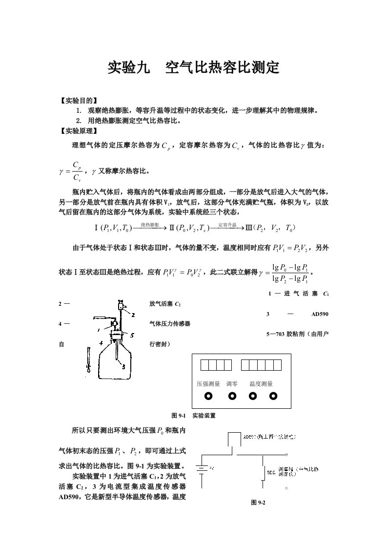 实验九空气比热容比测定