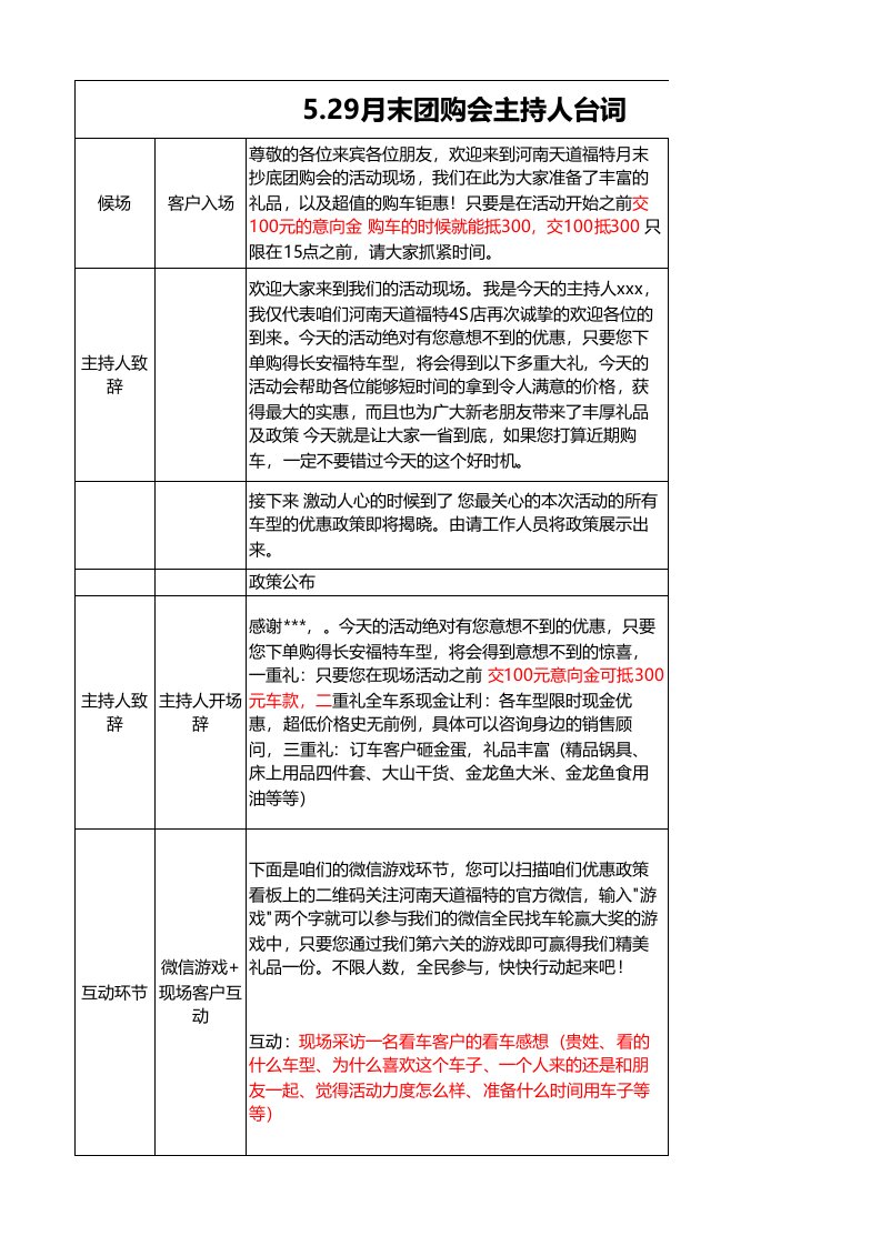 汽车4S店活动主持人台词