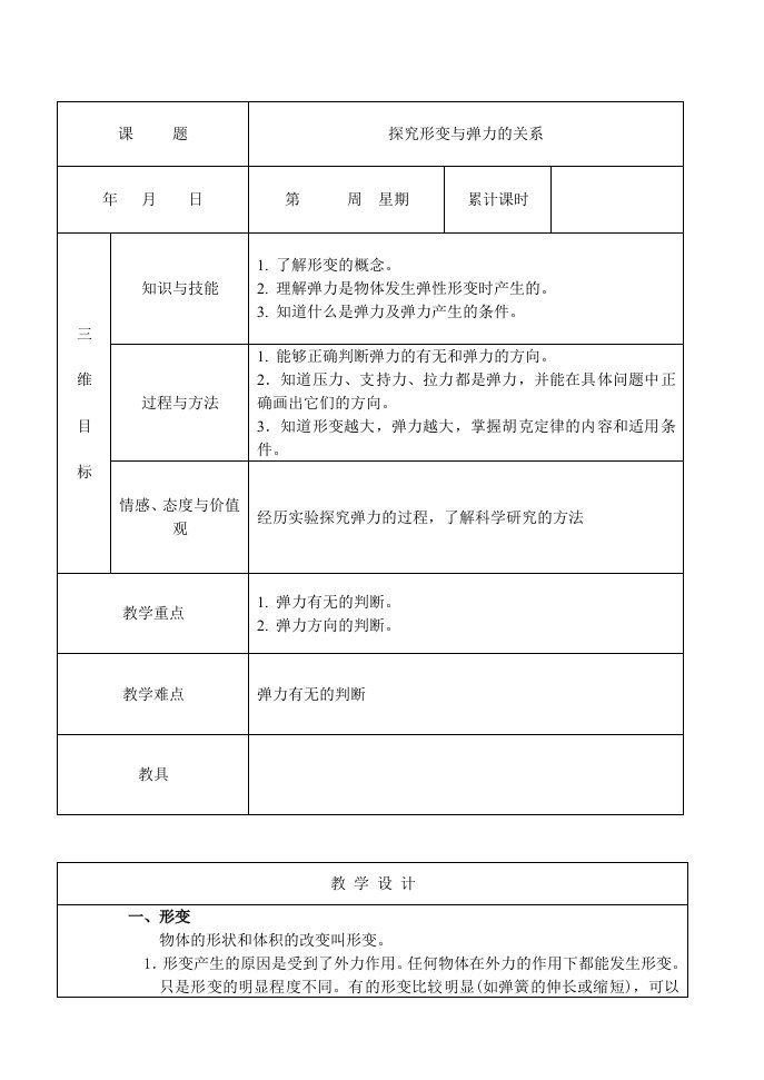 高一物理31探究形变与弹力的关系