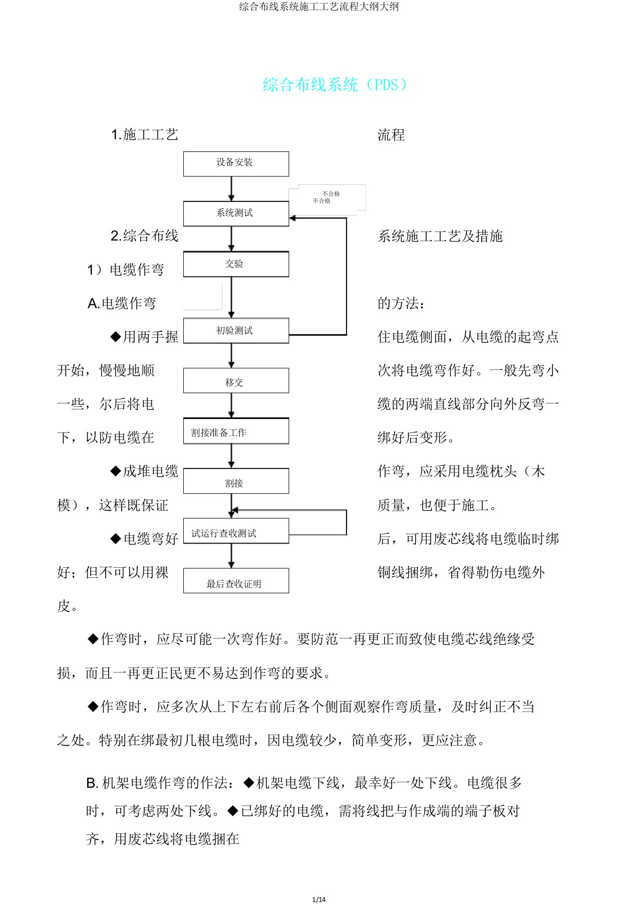 综合布线系统施工工艺流程纲要大纲2