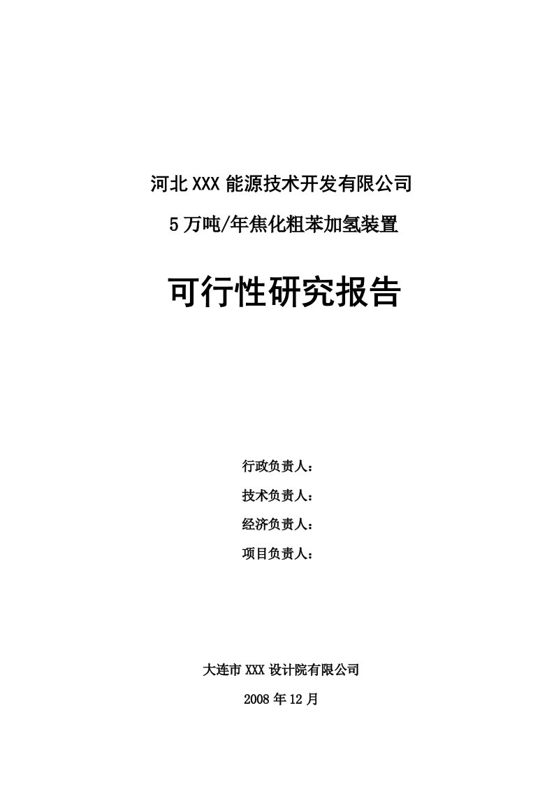 5万吨年焦化粗苯加氢装置可行性研究报告