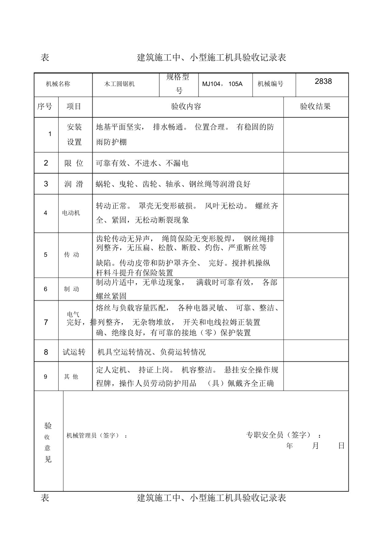 表建筑施工中小型施工机具验收记录表