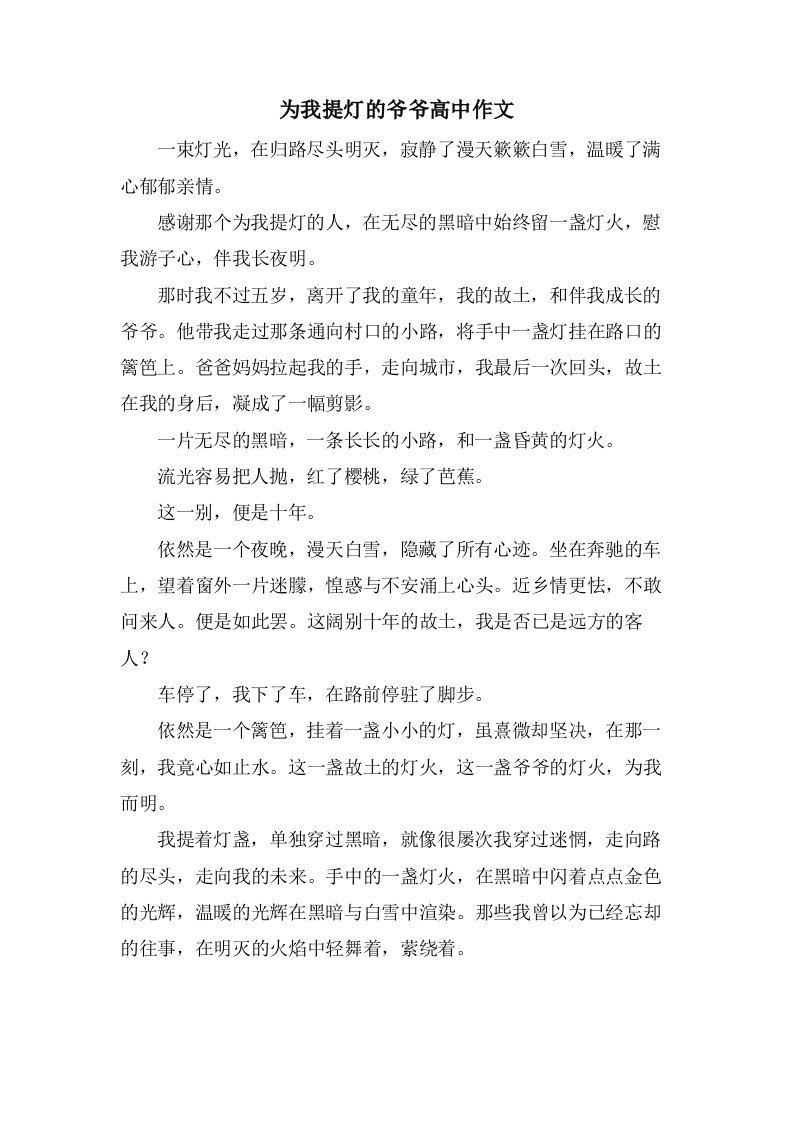 为我提灯的爷爷高中作文