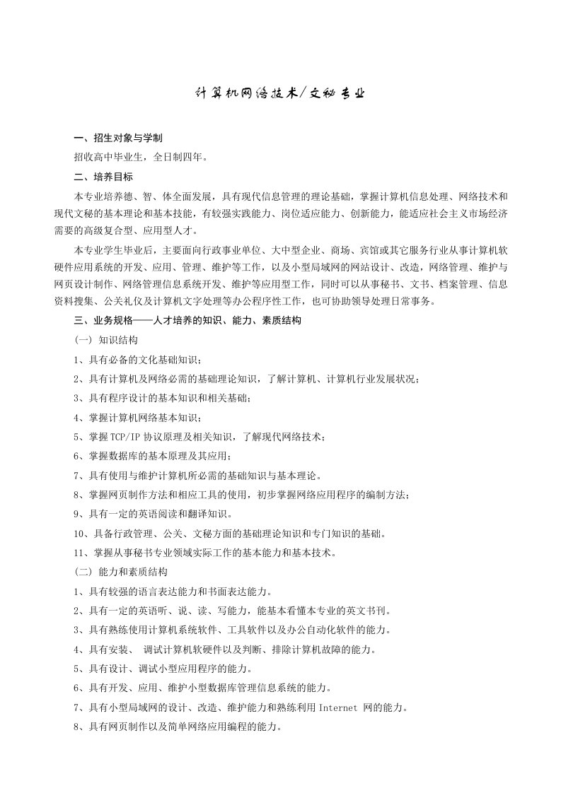 计算机网络技术文秘专业