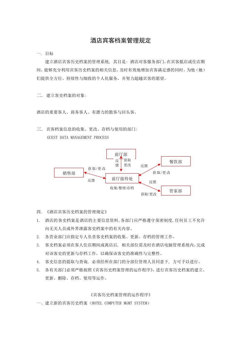 酒店宾客档案管理规定