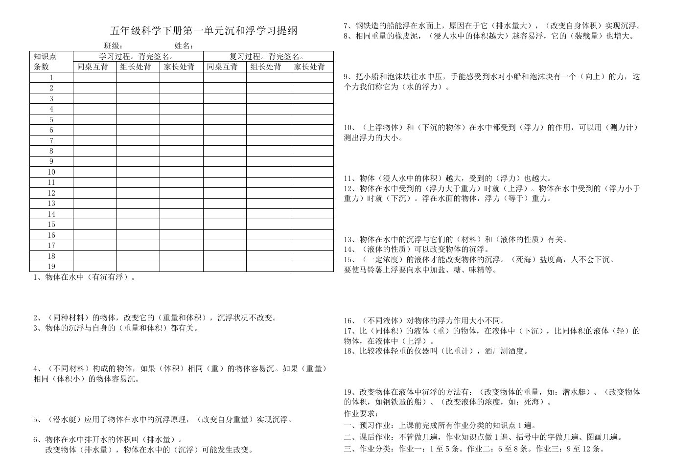 教科版五年级科学下册第1单元提纲