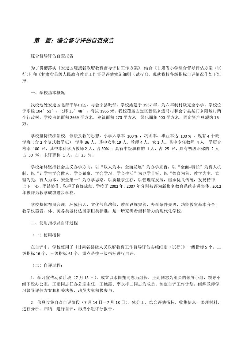 综合督导评估自查报告[修改版]