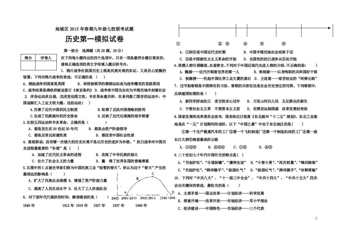 2015七校联考历史模拟试卷