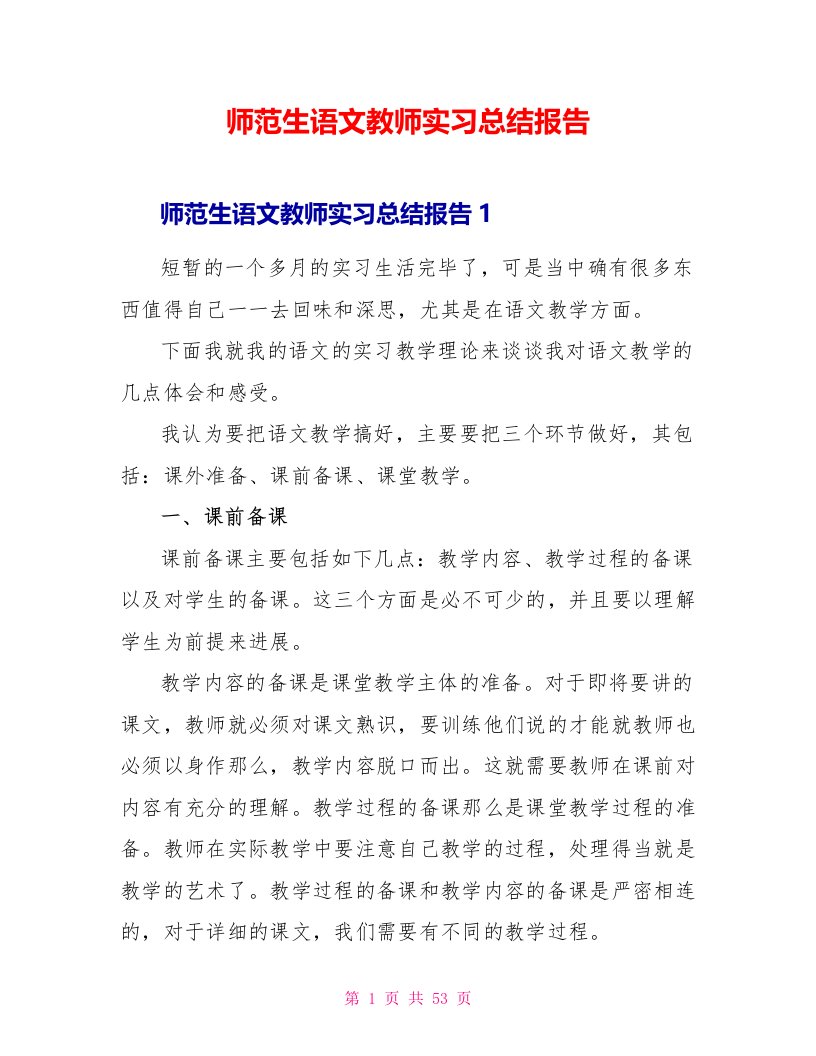 师范生语文教师实习总结报告