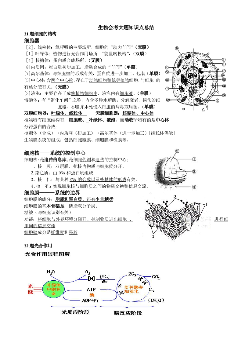 会考生物大题知识点