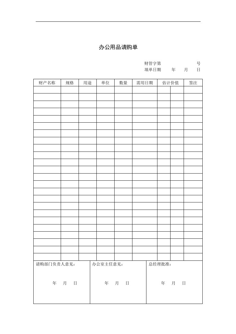 【管理精品】办公用品请购单